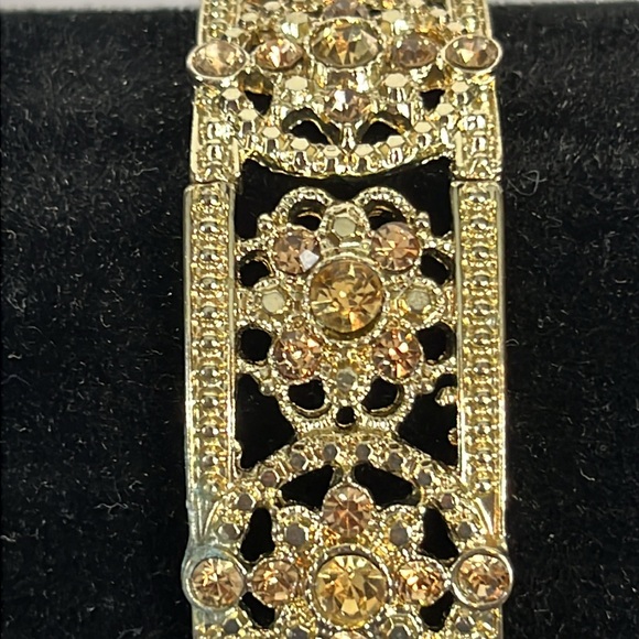Vintage Floral Rhinestone Stretch Bangle Bracelet - Picture 3 of 6
